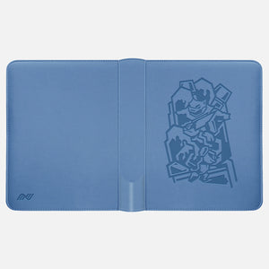 Blue Pokemon toploader binder laid open showing the embossed Blastoise inner cover