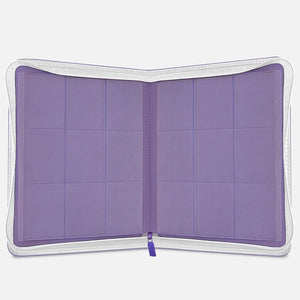 Interior view of purple Gengar Pokemon card binder with empty 9-pocket pages and 360-card capacity