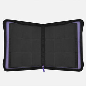 Interior view of purple Pokemon toploader binder with empty 9-pocket pages and 252-card capacity