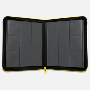 Interior view of Pikachu Pokemon card binder with empty 9-pocket pages and 360-card capacity