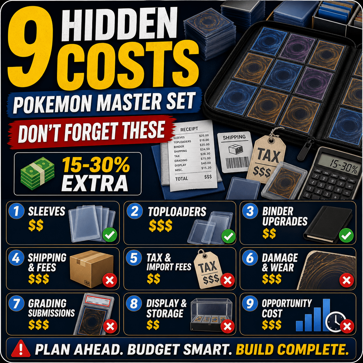Nine hidden costs of building a Pokemon master set with binder receipts tax and grading fees