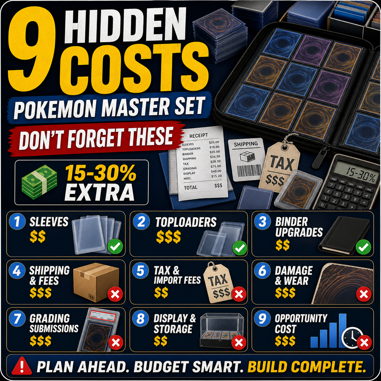 Nine hidden costs of building a Pokemon master set with binder receipts tax and grading fees