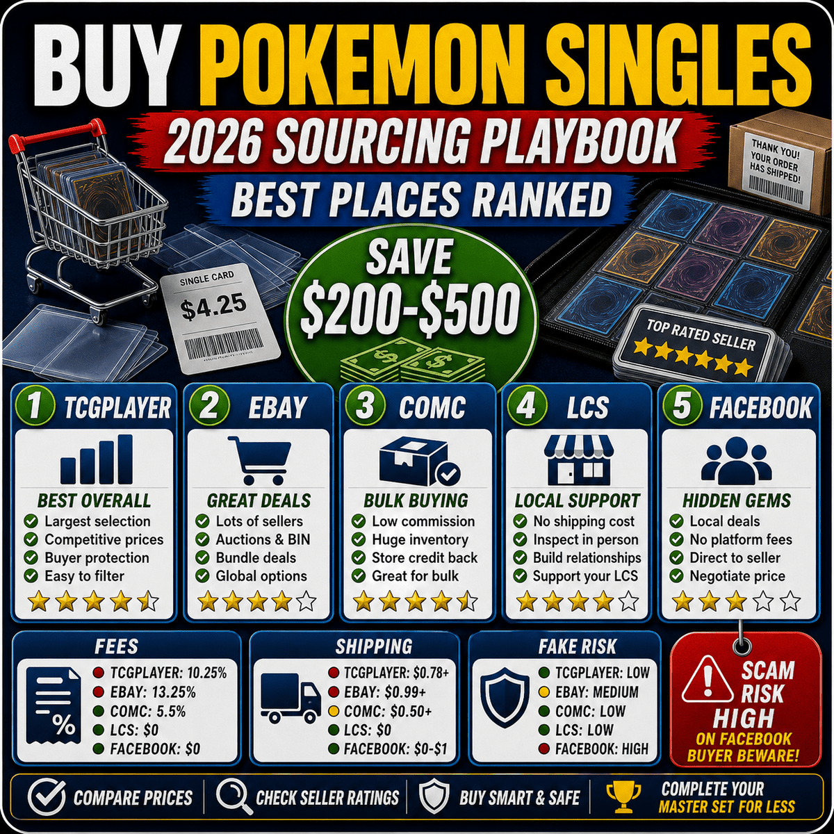 Best places to buy Pokemon singles sourcing playbook thumbnail with fees shipping and fake risk