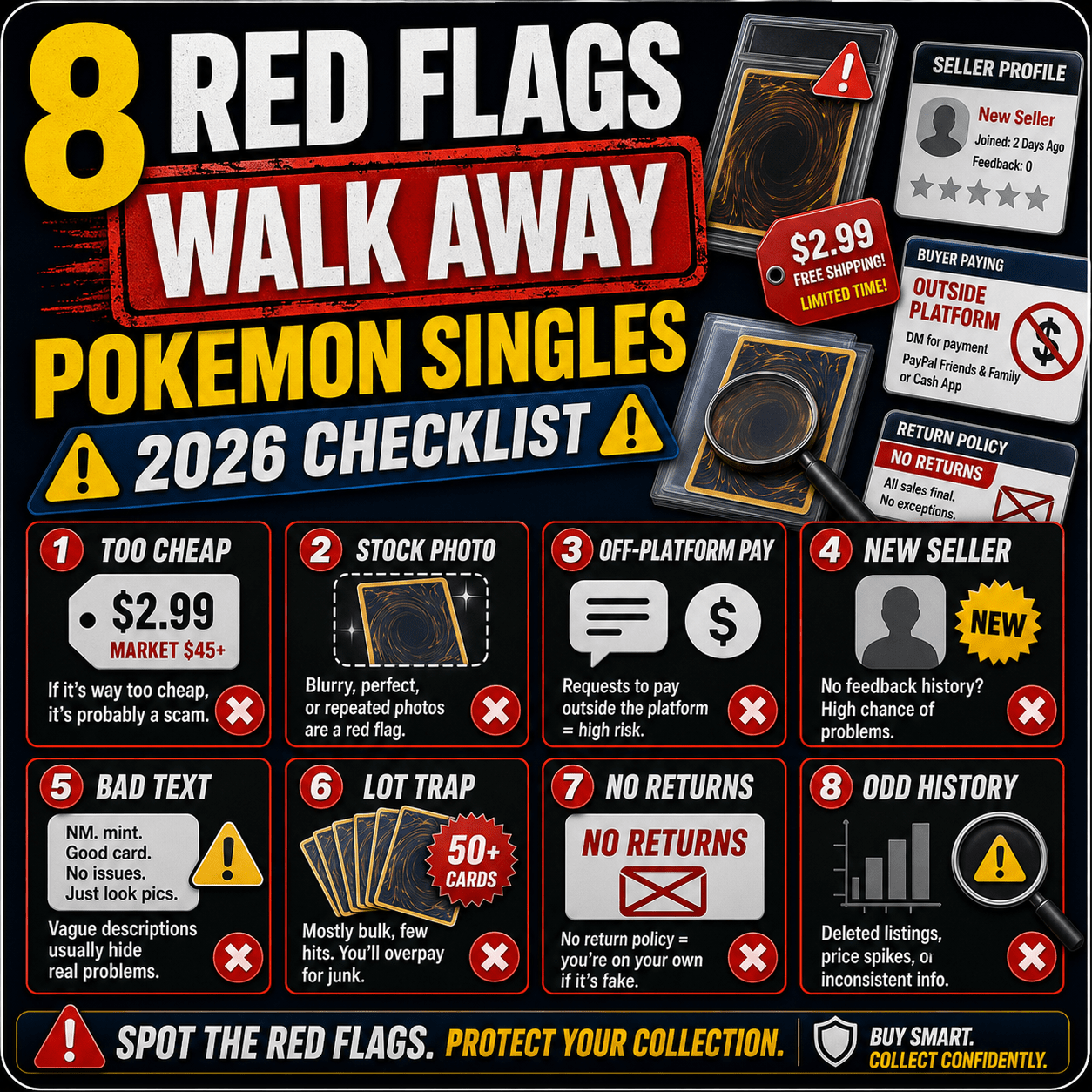 Pokemon marketplace red flags checklist thumbnail warning collectors when to walk away from a single