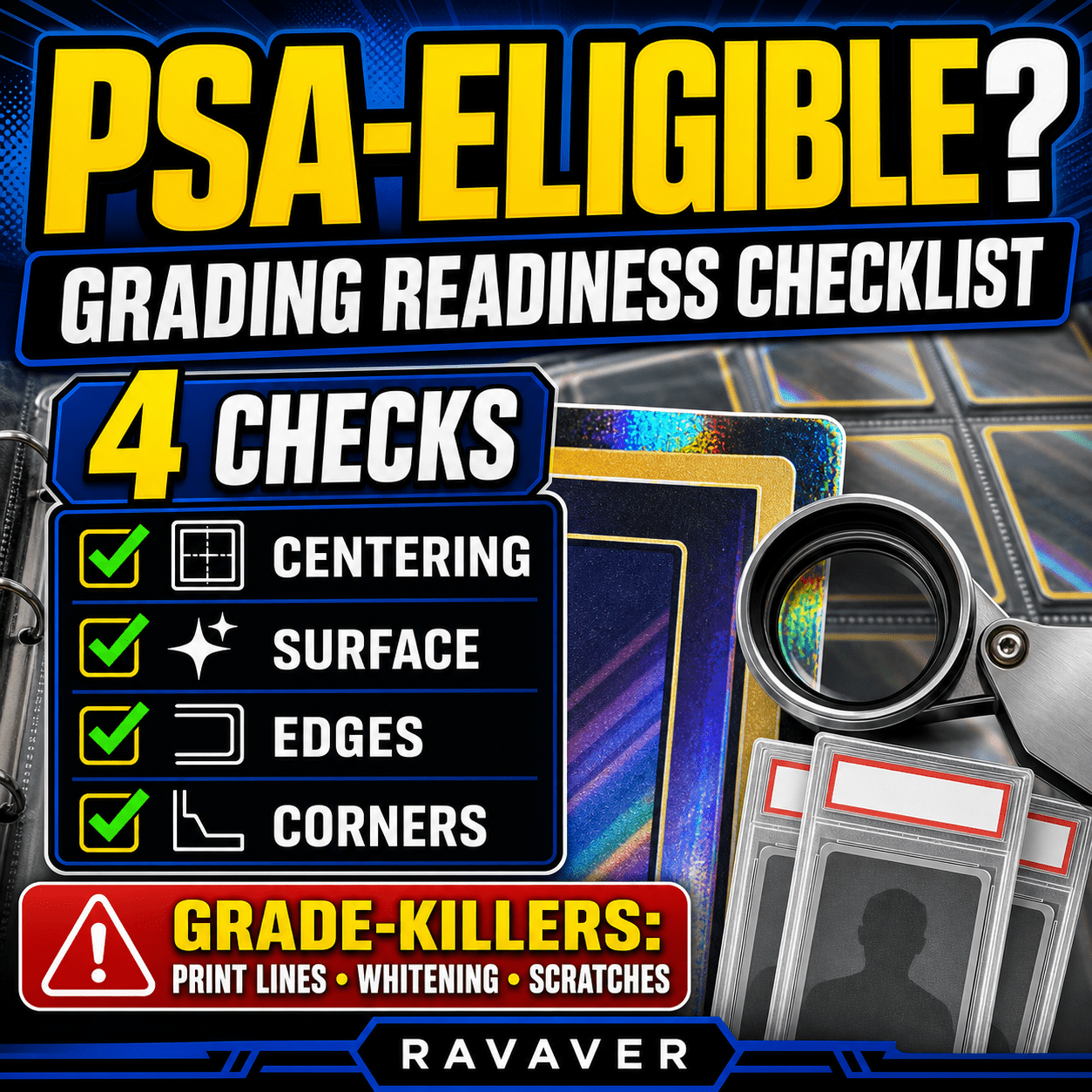 PSA grading readiness checklist for Pokemon card centering surface edges and corners