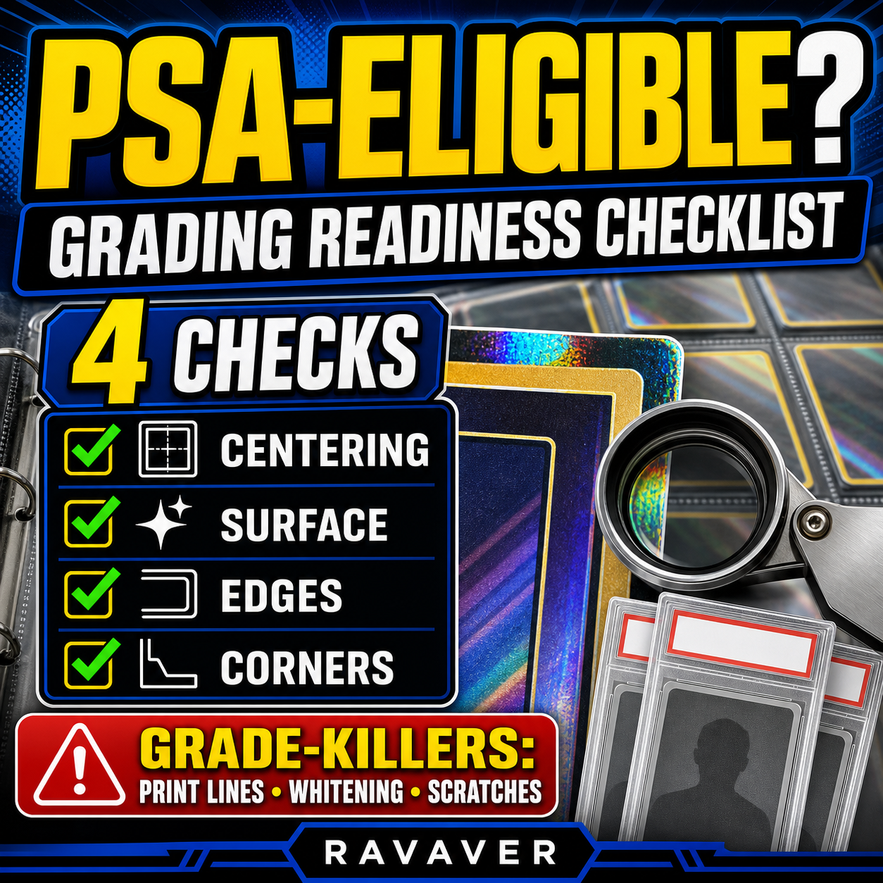 PSA grading readiness checklist for Pokemon card centering surface edges and corners