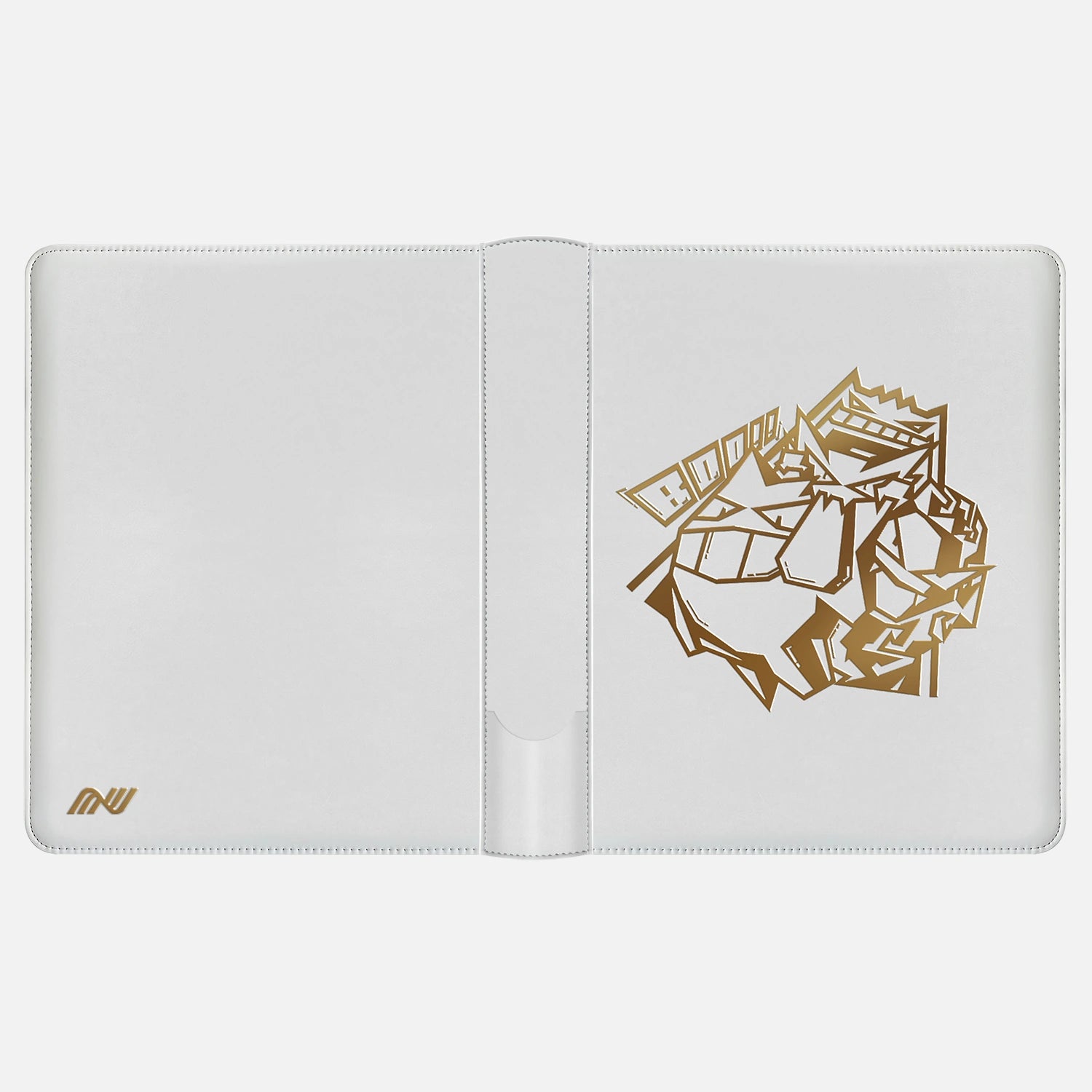 White Pokemon toploader binder laid open showing the gold foil Gengar inner cover