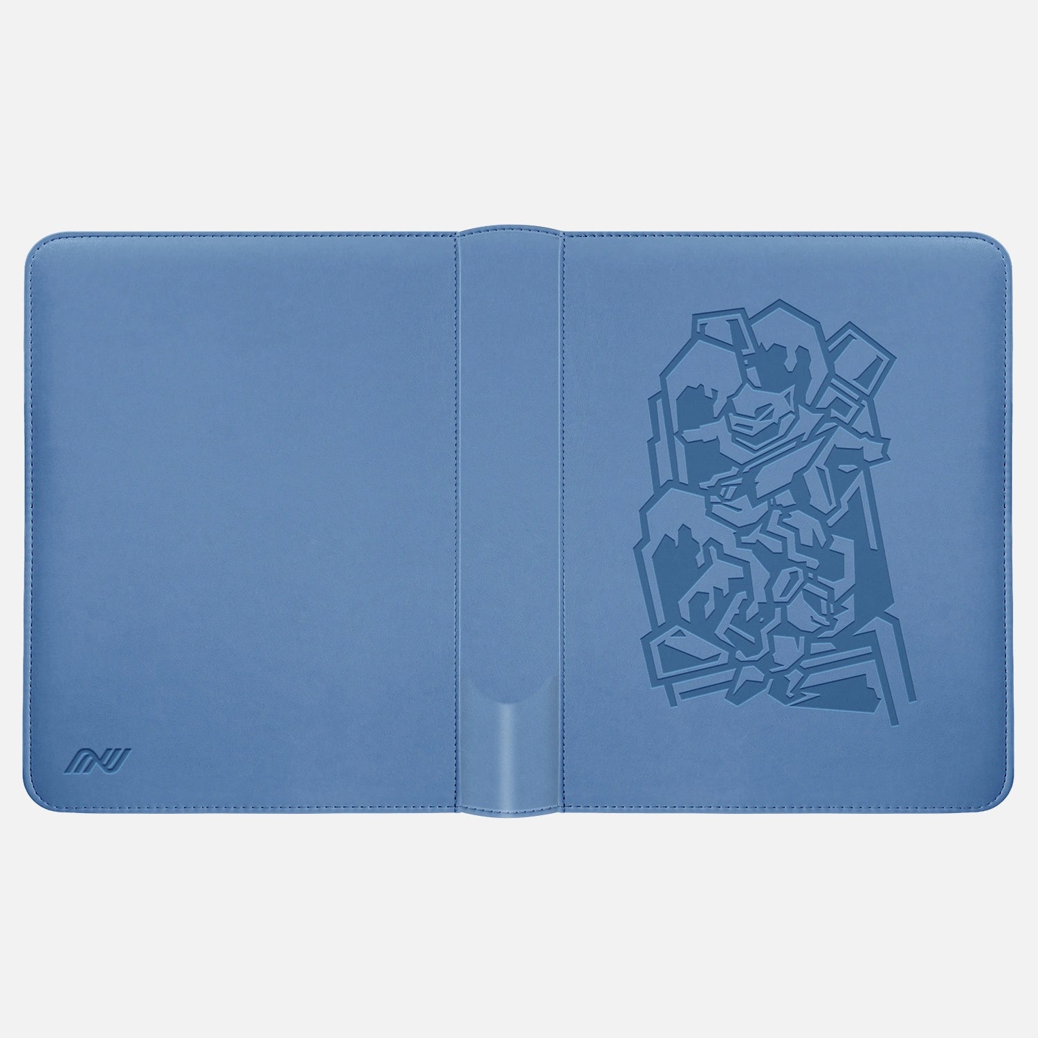 Blue Pokemon toploader binder laid open showing the embossed Blastoise inner cover
