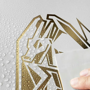 Water droplets beading on water-resistant white leather Pokemon binder with gold foil Charizard