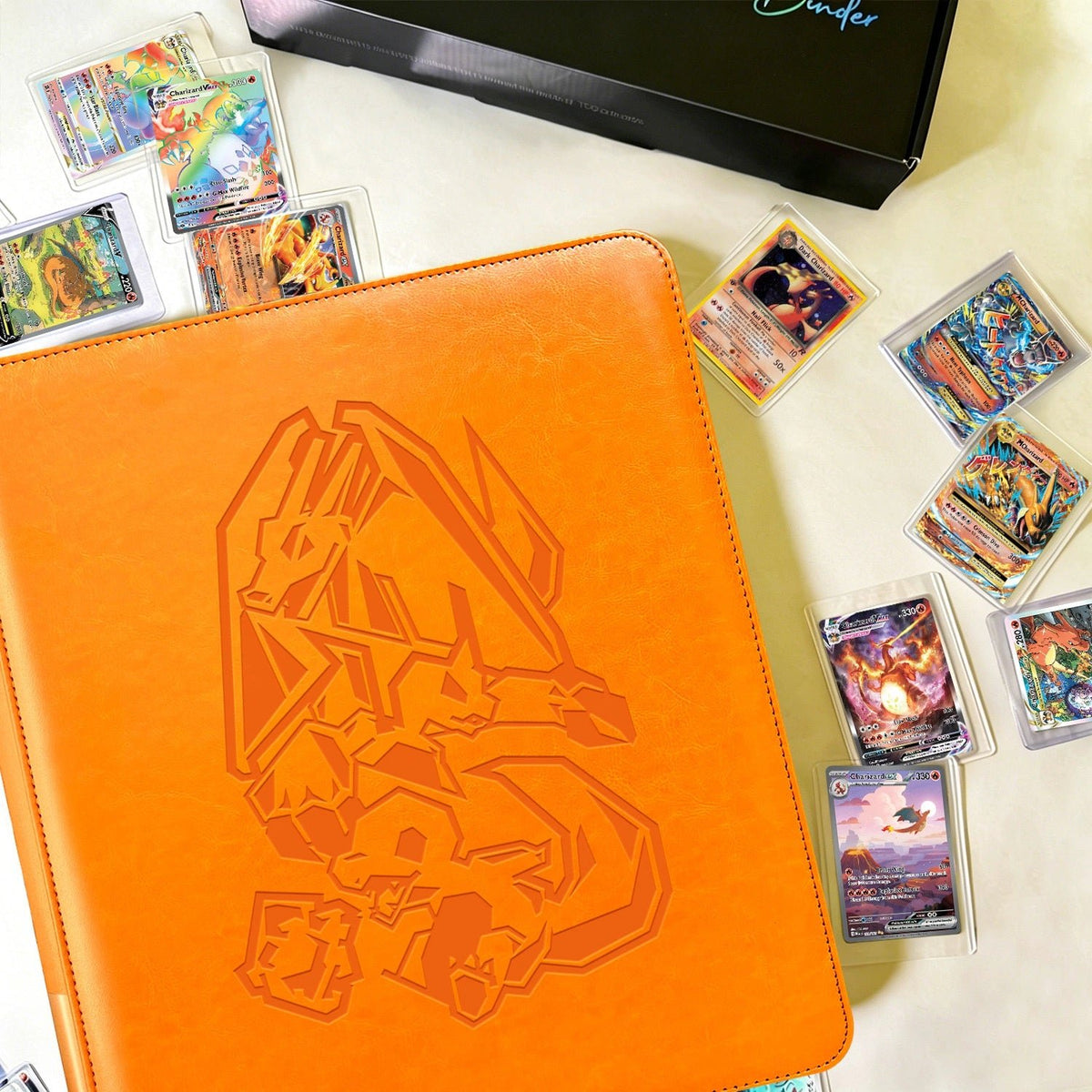 orange card binder Charizard Pokemon Toploader for Collectors Card Name:Book of Moon pocket pages are ideal Booster pack 🚨 $40,000 MTG x