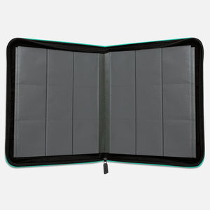 Interior view of green Pokemon toploader binder with empty 9-pocket pages and 252-card capacity