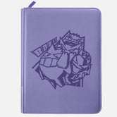 Purple leather Pokemon card binder with embossed Gengar design and zippered closure