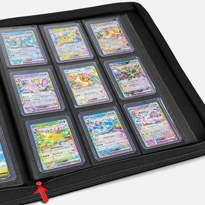 Open toploader binder filled with protected Pokemon trading cards